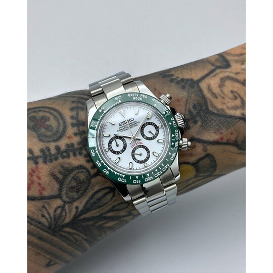 Custom Seiko Mod • White Starbucks Daytona • 39.5mm
